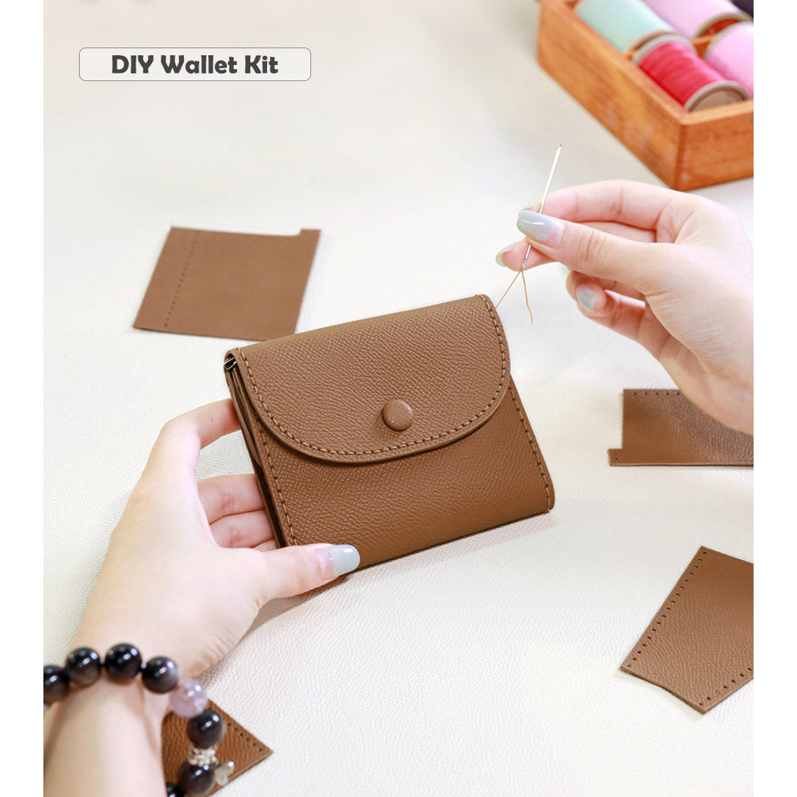 Top Grain Leather Compact Coin Purse DIY Kit – Hand Sewing Project detail image 1