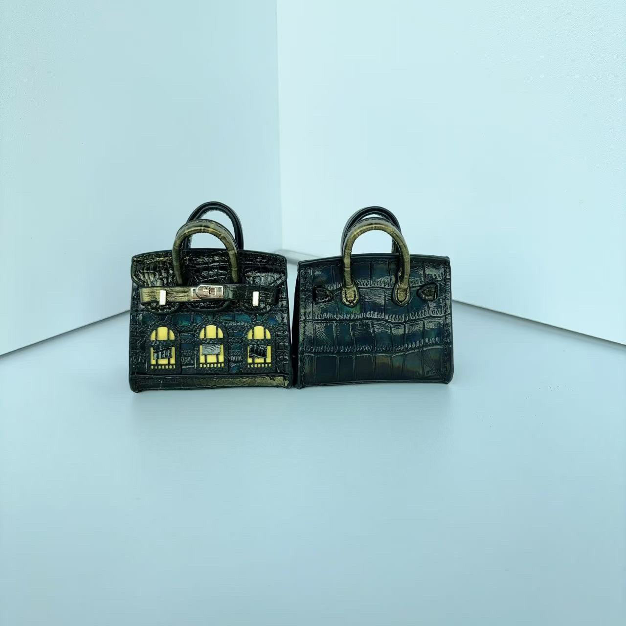 House-Shaped Mini Leather Bag Charm and Keychain in Multicolor Options detail image 11