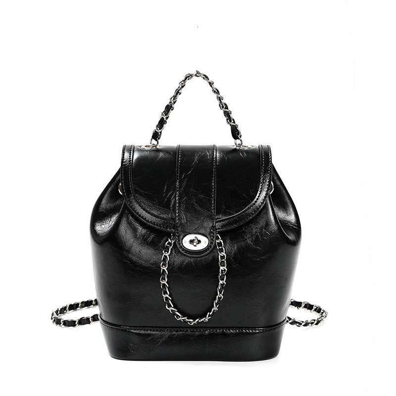 Urban Minimalist Split Cowhide Leather Chain Bag – Silver, Black, Cream White, Black & Cream White detail image 9