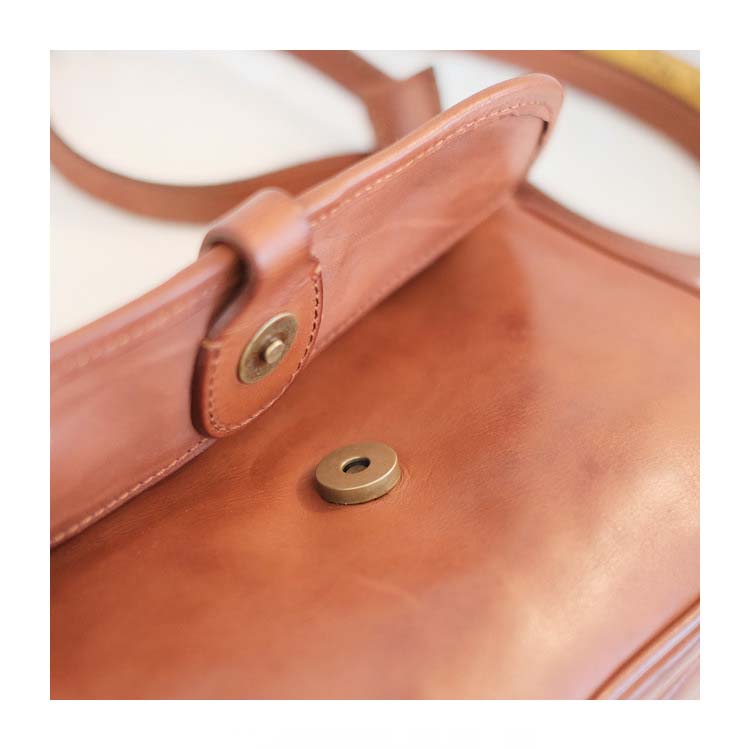 Small Square Leather Messenger Bag with Adjustable Strap – Black & Brown detail image 11