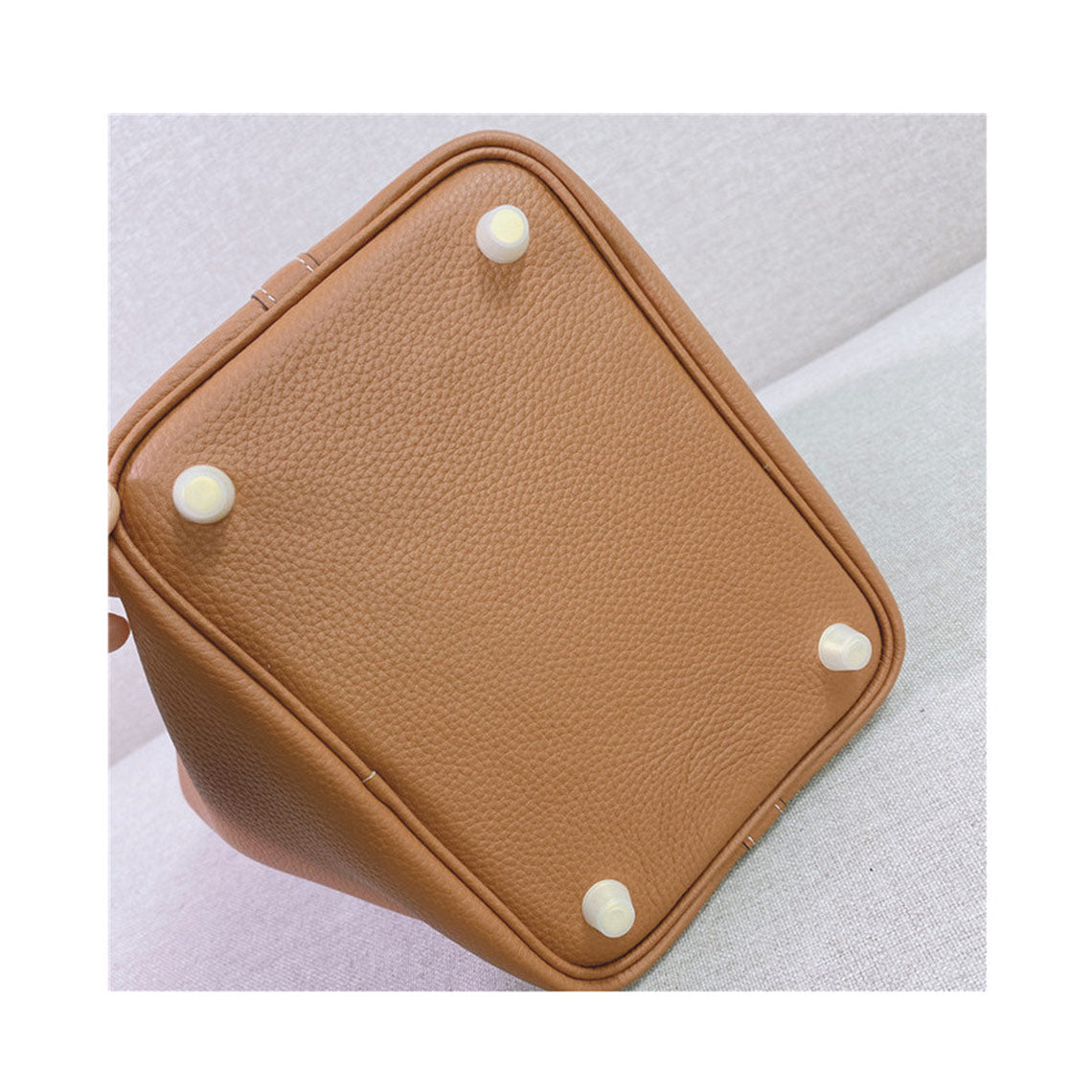 Top Grain Leather Bucket Bag with Lock Design - Small, Multiple Colors & Hardware Options detail image 8