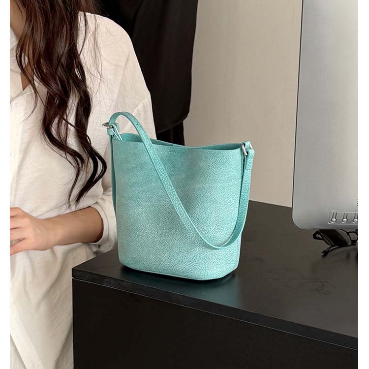 Genuine Leather Mini Bucket Bag with Adjustable Strap | Mint Green, Lilac Purple, Sakura Pink, Yellow detail image 2