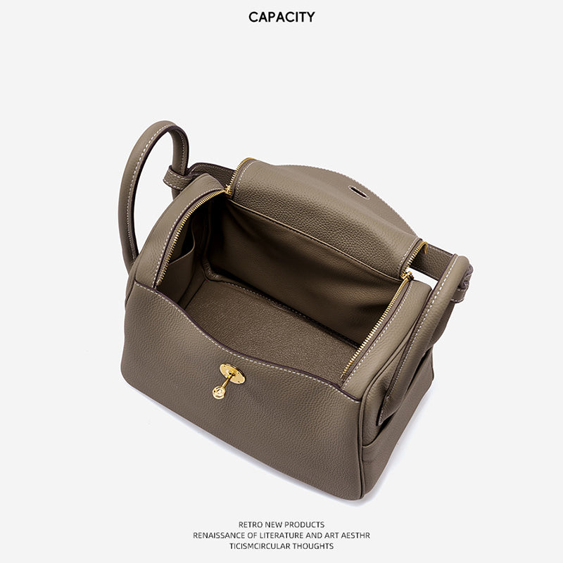 Pebbled Grain Leather Shoulder Bag with Gold Hardware – Small and Medium Sizes detail image 14