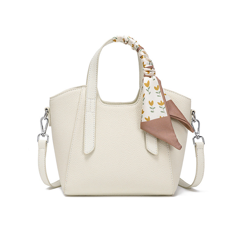 Pebbled Grain Leather Mini Bucket Bag with Floral Scarf product image 1