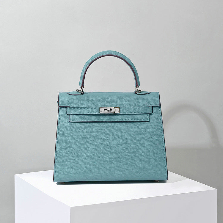 Top Handle Leather Handbag with Detachable Strap – 4 Sizes, 29 Colors detail image 13