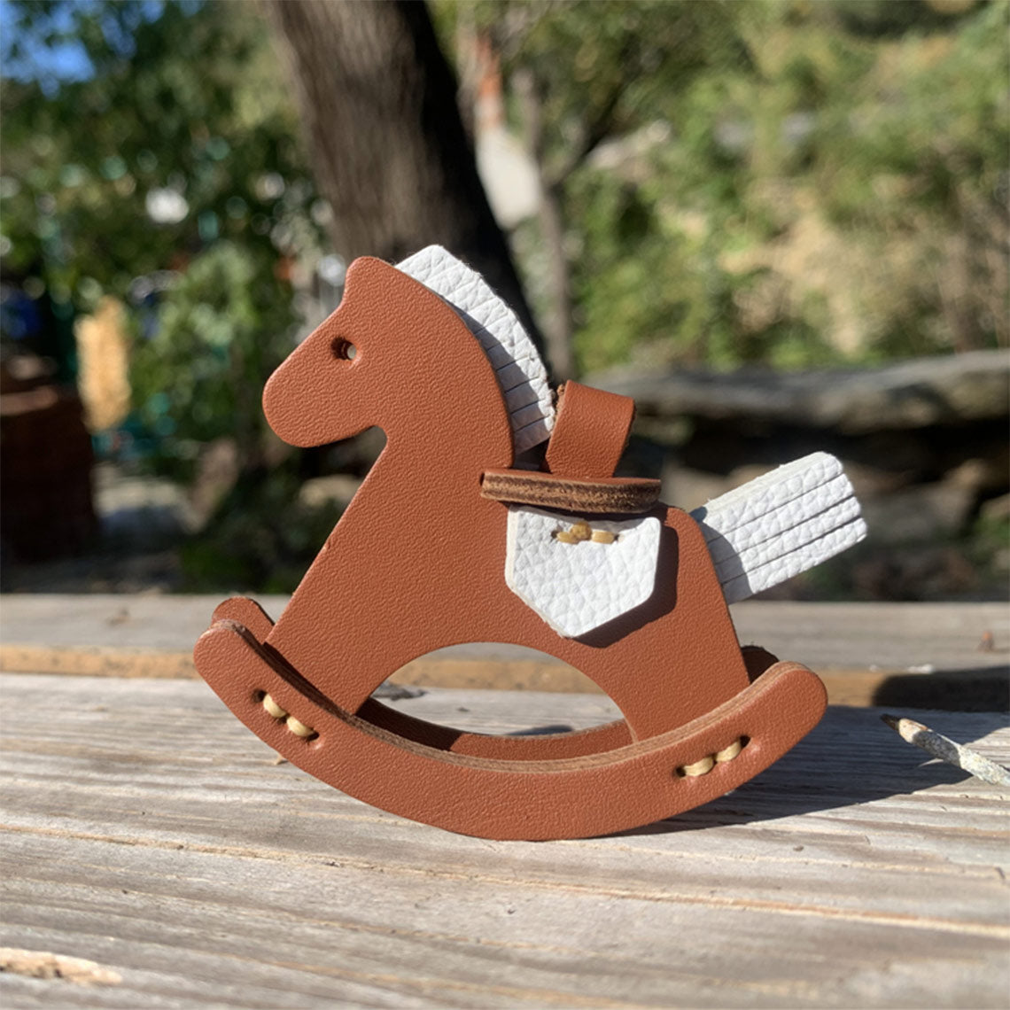 Handmade Full Grain Leather Rocking Horse Bag Charm & Keychain detail image 8