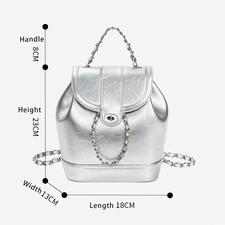 Urban Minimalist Split Cowhide Leather Chain Bag – Silver, Black, Cream White, Black & Cream White detail image 3