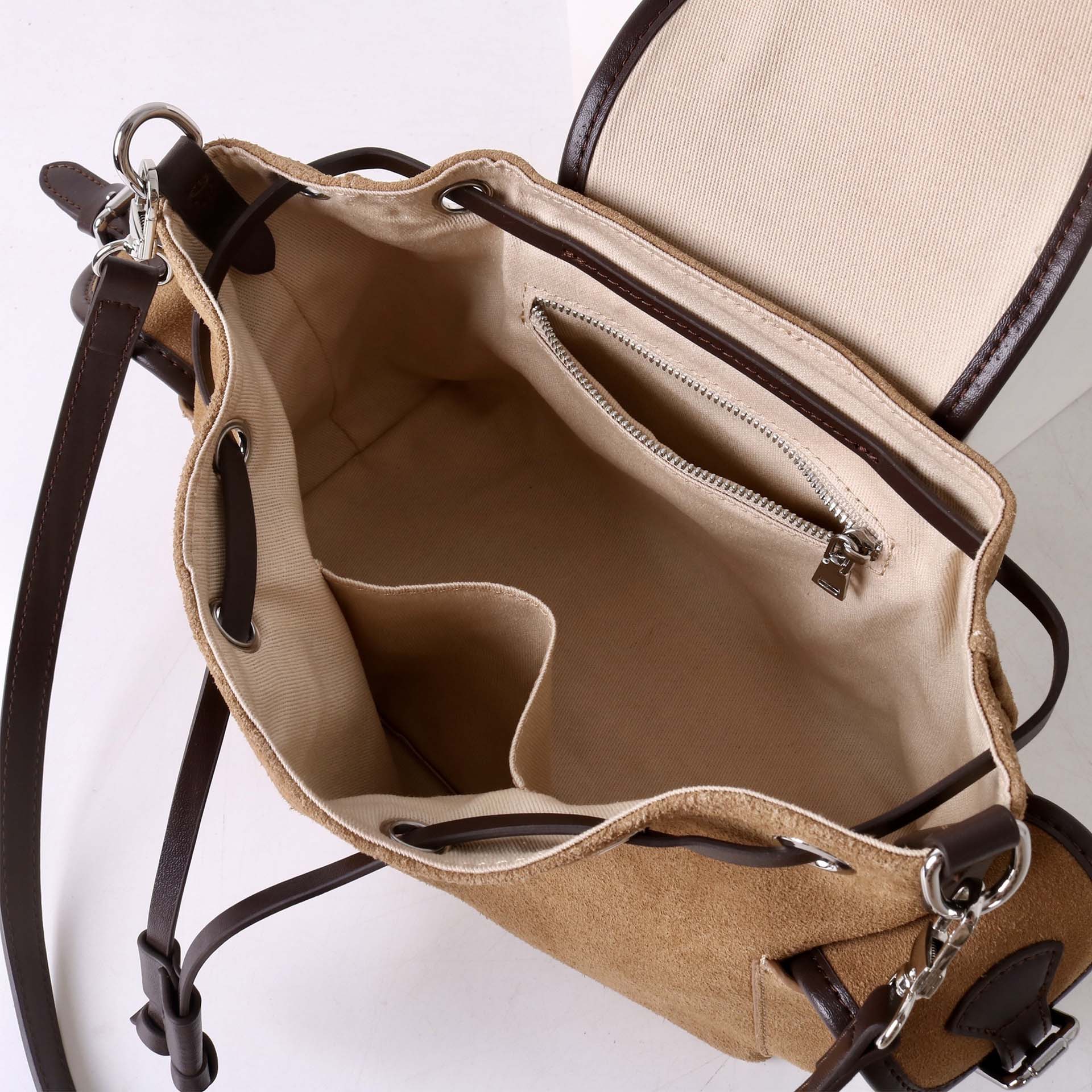 Suede Multi-Pocket Crossbody Bag with Drawstring & Buckle Closure detail image 1