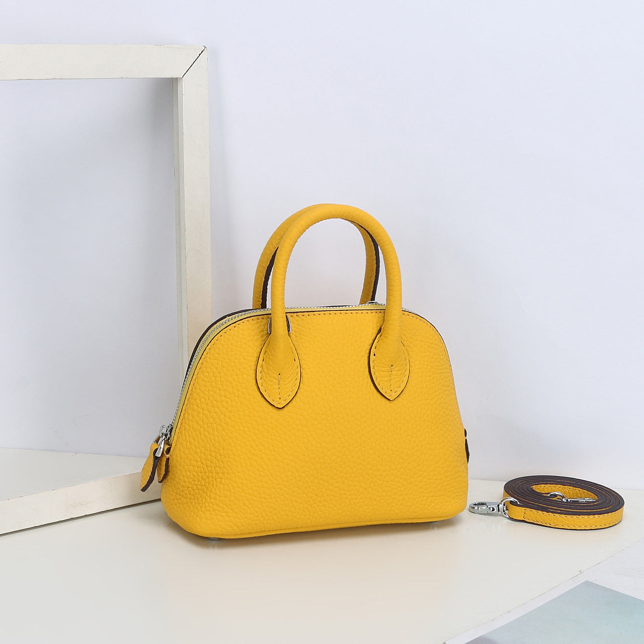 Mini Bowling Handbag in Top Grain Leather – 10 Colors detail image 15