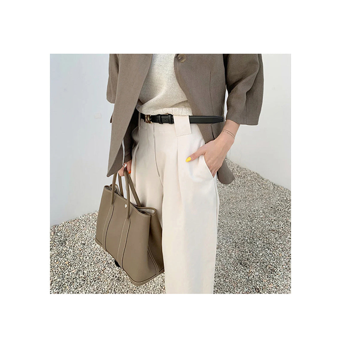 Top Grain Leather Tote Bag with Crossbody Strap – Taupe, Black, Brown detail image 5