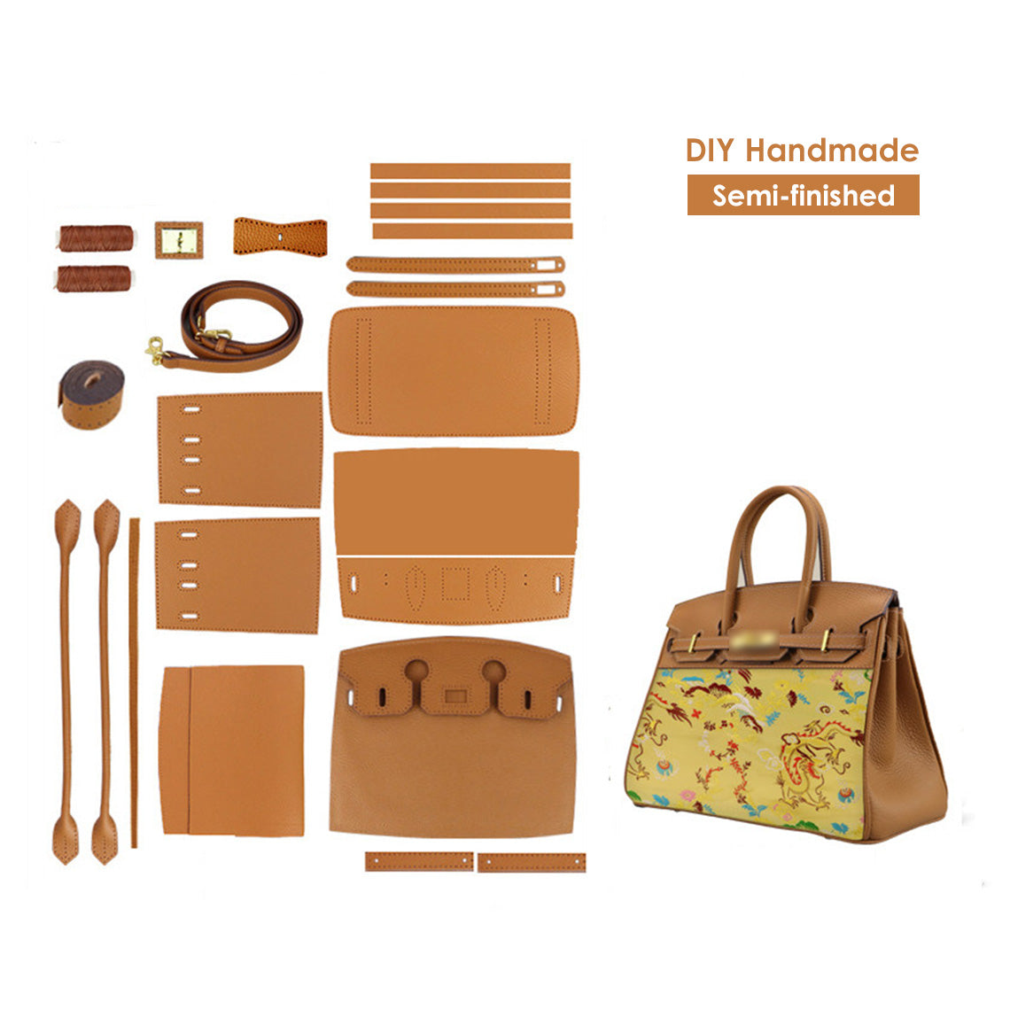 DIY Top Grain Leather Bag Kit with Reusable Fabric Lining – Gold Brown or Black product image 1
