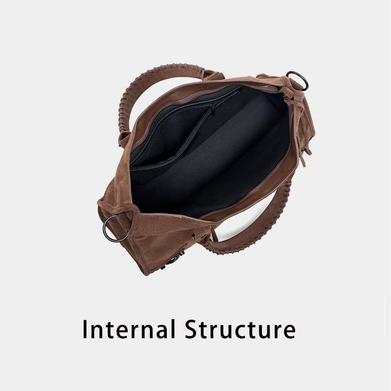Nubuck Leather Moto City Tote Bag - Large Studded Hobo Purse detail image 8