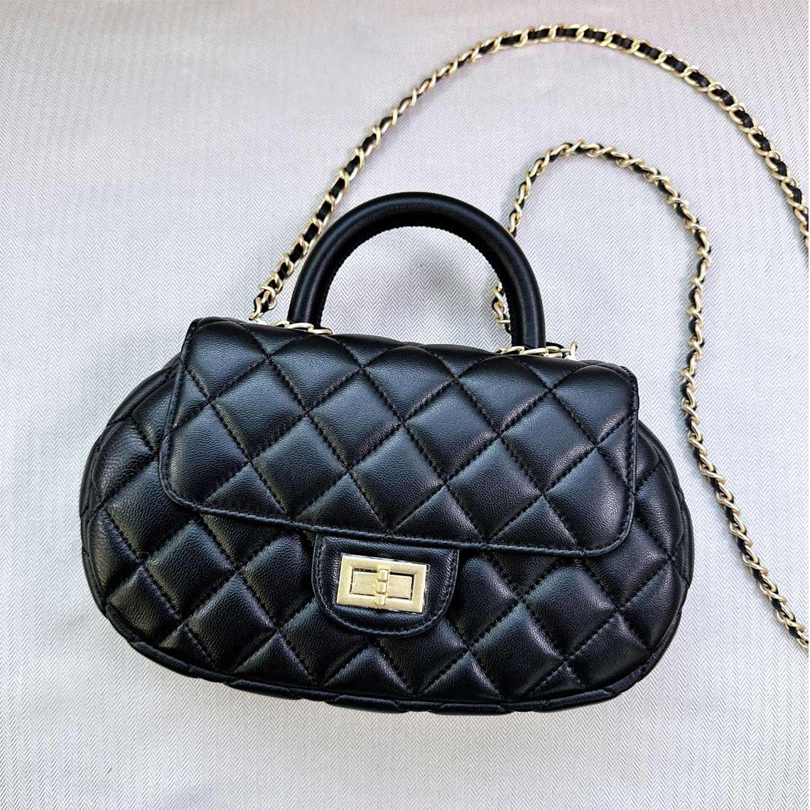 Quilted Sheep Leather Flap Handbag with Gold-Tone Chain Strap product image 1
