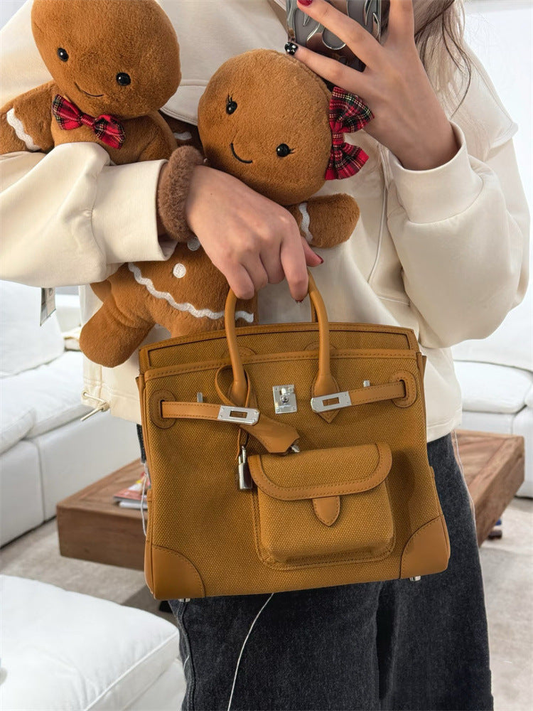 Cargo Top Handle Bag in Smooth Calfskin and Canvas - 25cm and 30cm detail image 2