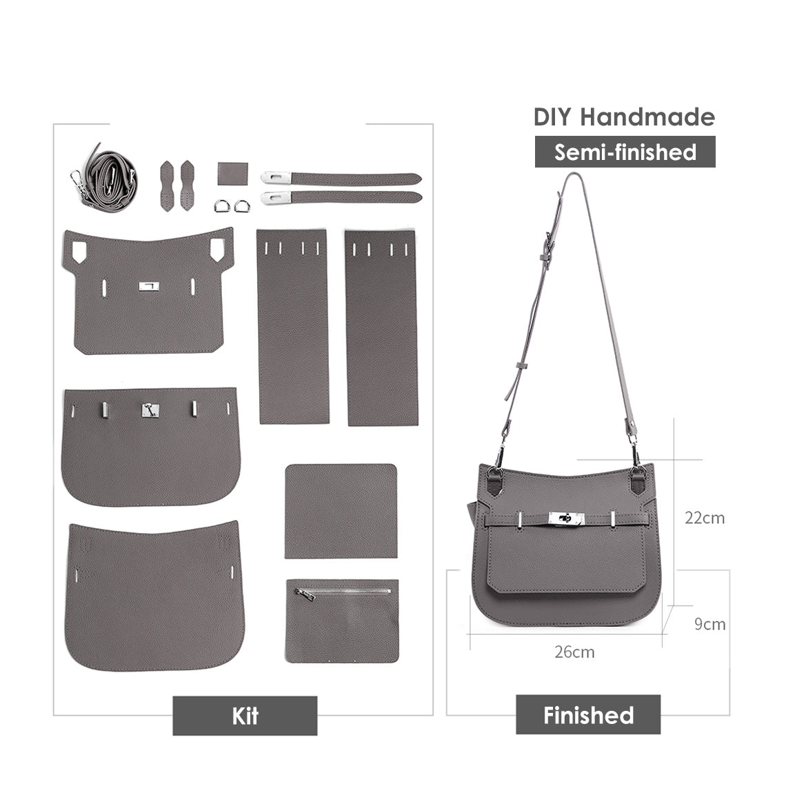 Hand Sewn Top Grain Leather Messenger Bag DIY Kit – Brown & Taupe product image 1