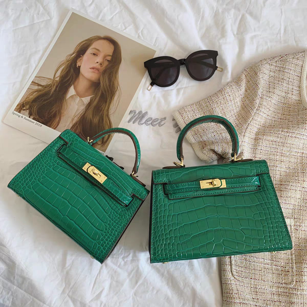 Croc Embossed Leather Mini Top Handle Bag with Detachable Strap detail image 1