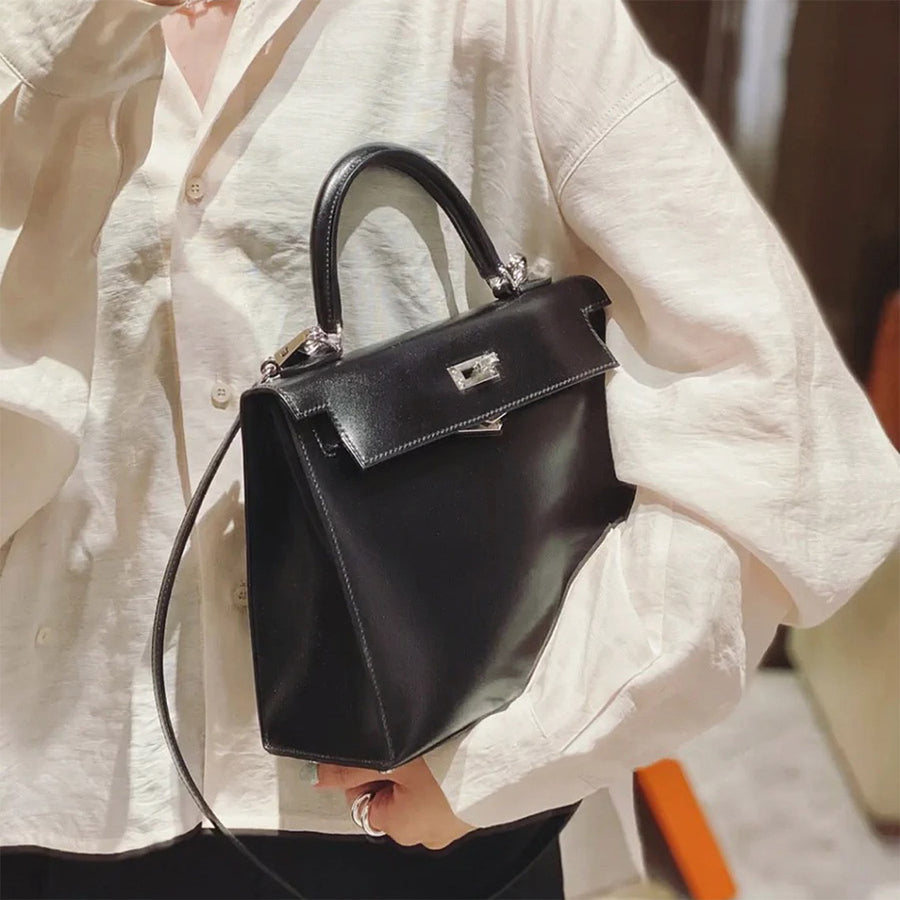 Top Grain Leather Mini Sellier Top Handle Bag - Black and Red detail image 1