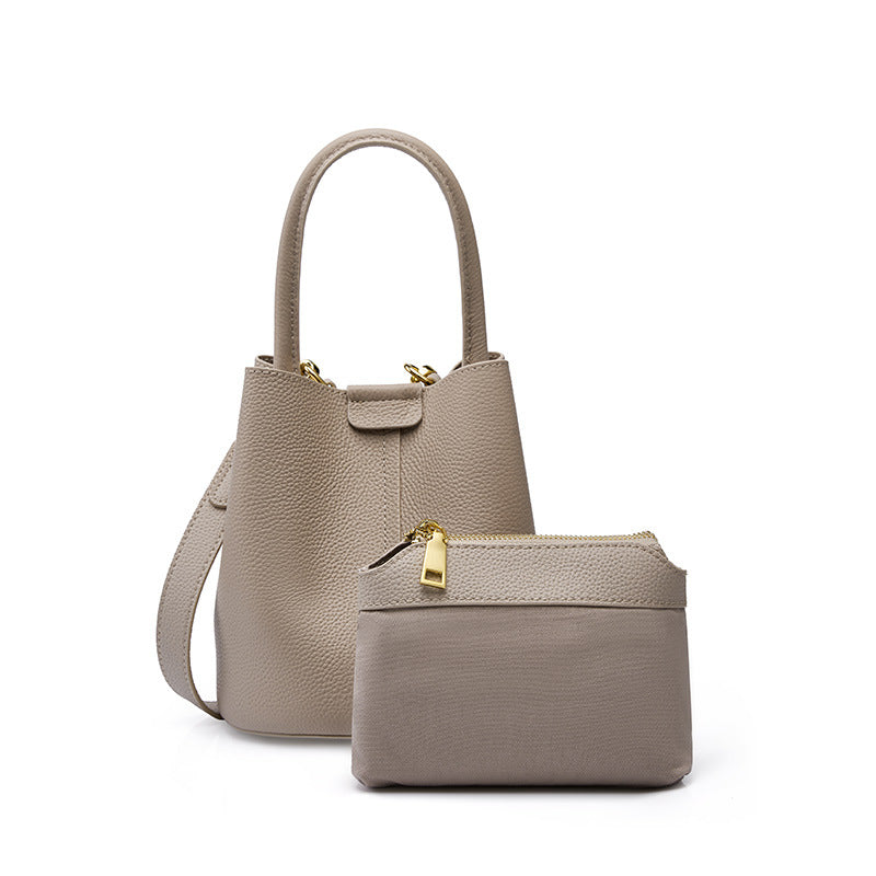 Genuine Leather Bucket Bag for Women – Shoulder or Crossbody, 18x17x19 cm detail image 5