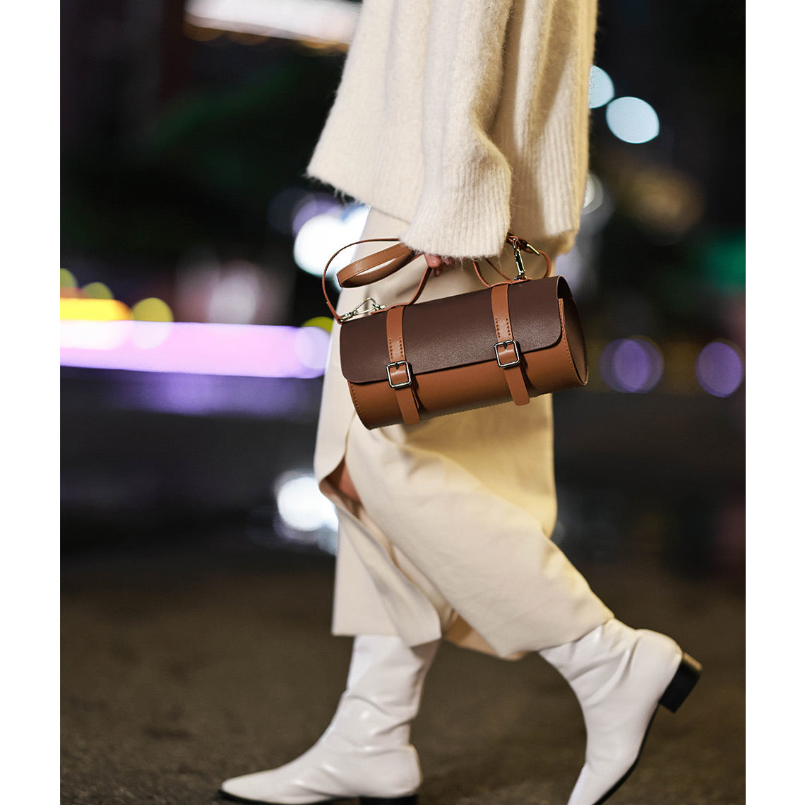 Cylinder Satchel Leather Bag DIY Kit with Top Handle and Crossbody Strap detail image 6
