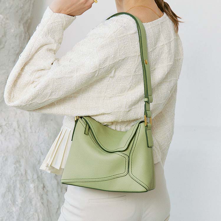Geometric Dumpling Leather Crossbody Bag with Adjustable Strap detail image 13