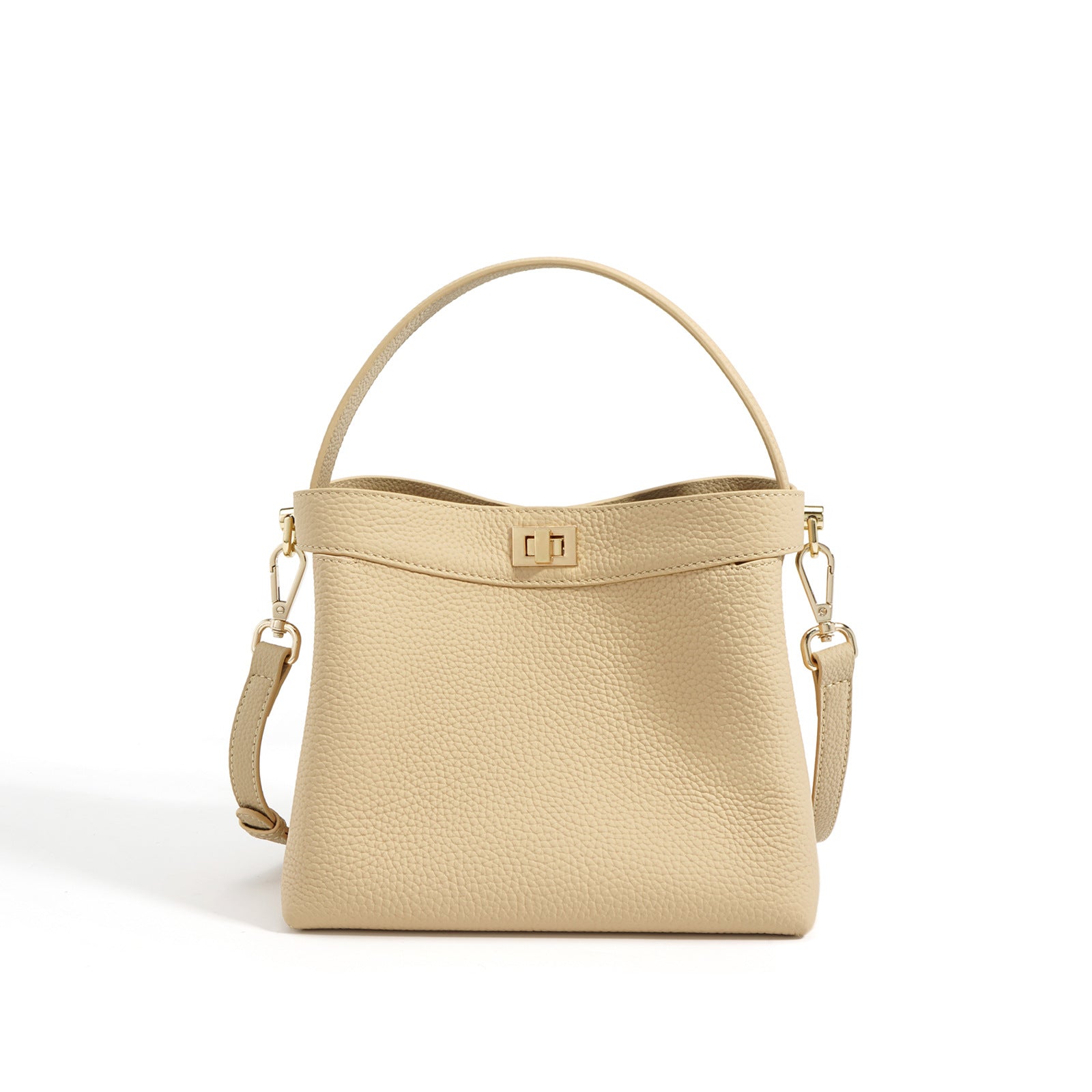Pebbled Grain Leather Small Bucket Bag with Top Handle and Adjustable Strap product image 1