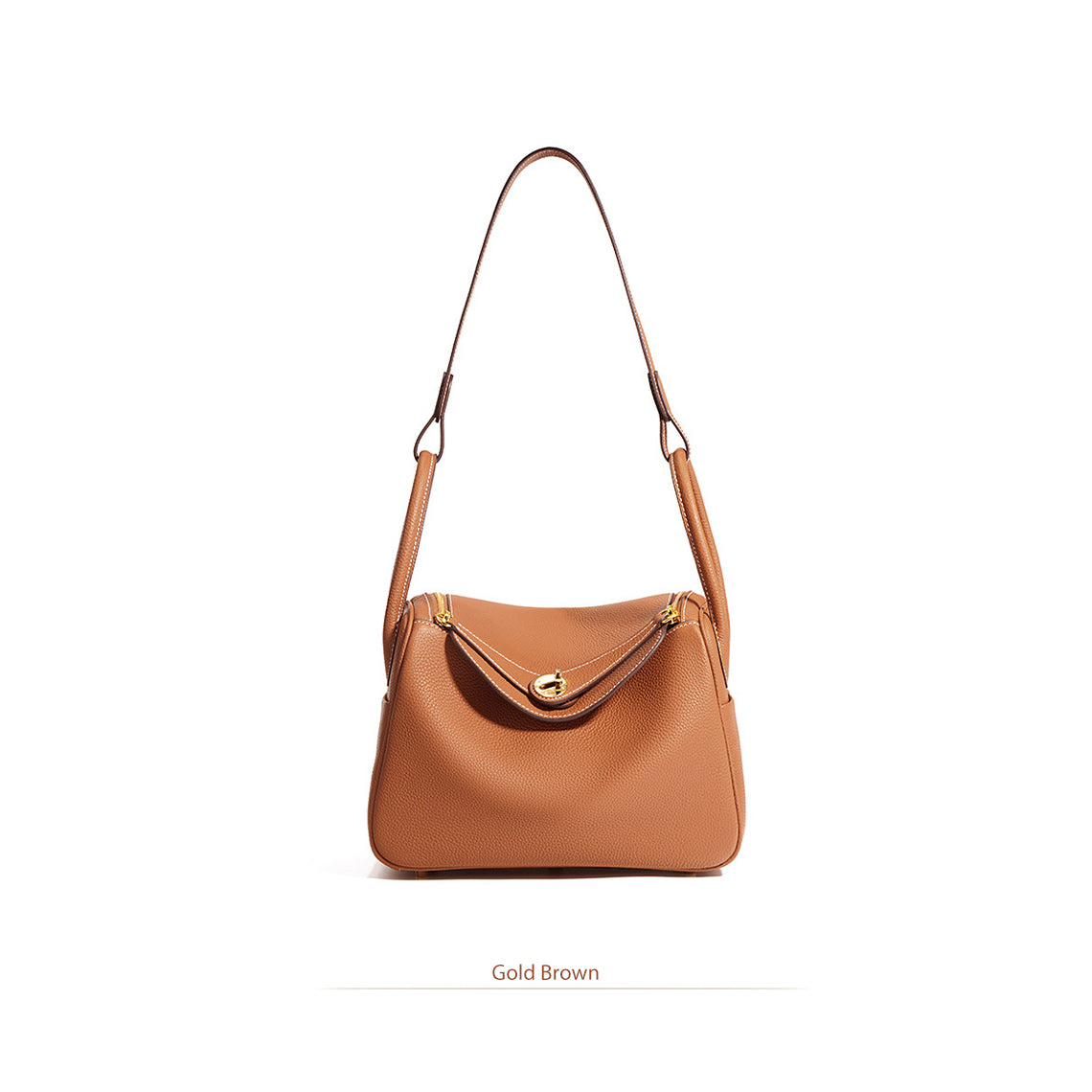 Pebbled Grain Leather Shoulder Bag with Gold Hardware – Small and Medium Sizes detail image 20
