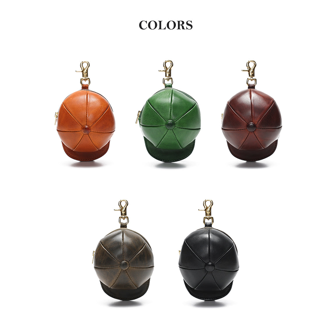 Vegetable Tanned Leather Baseball Cap Purse for AirPods – Brown, Coffee, Black, Amy Green detail image 1
