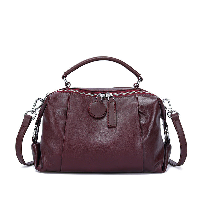 Vintage Cowhide Boston Bag | Leather Crossbody Satchel detail image 2