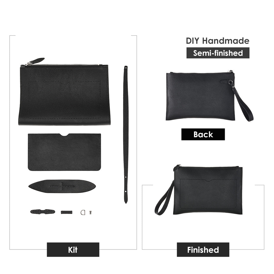 Men's Leather Clutch Bag DIY Kit – Top Grain & Full Grain Leather detail image 5