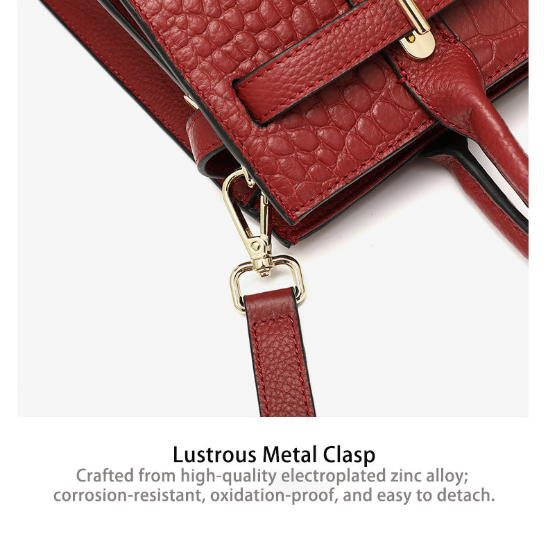 Croc-Embossed Top Grain Leather Tote – 28 cm Structured Handbag with Crossbody Strap detail image 8