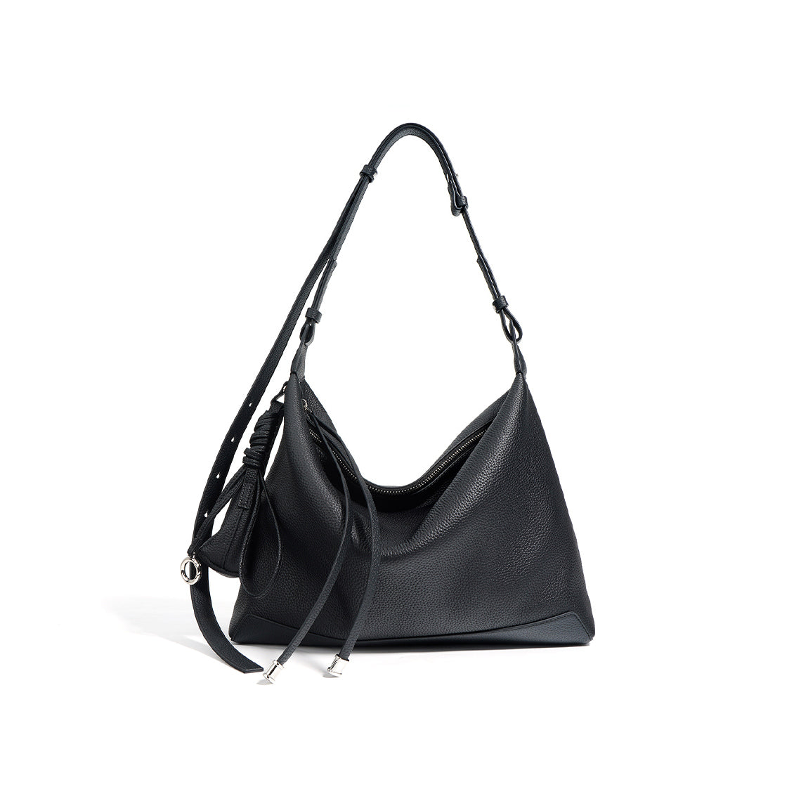 Top Grain Leather Simple Hobo Bag with Adjustable Strap detail image 3
