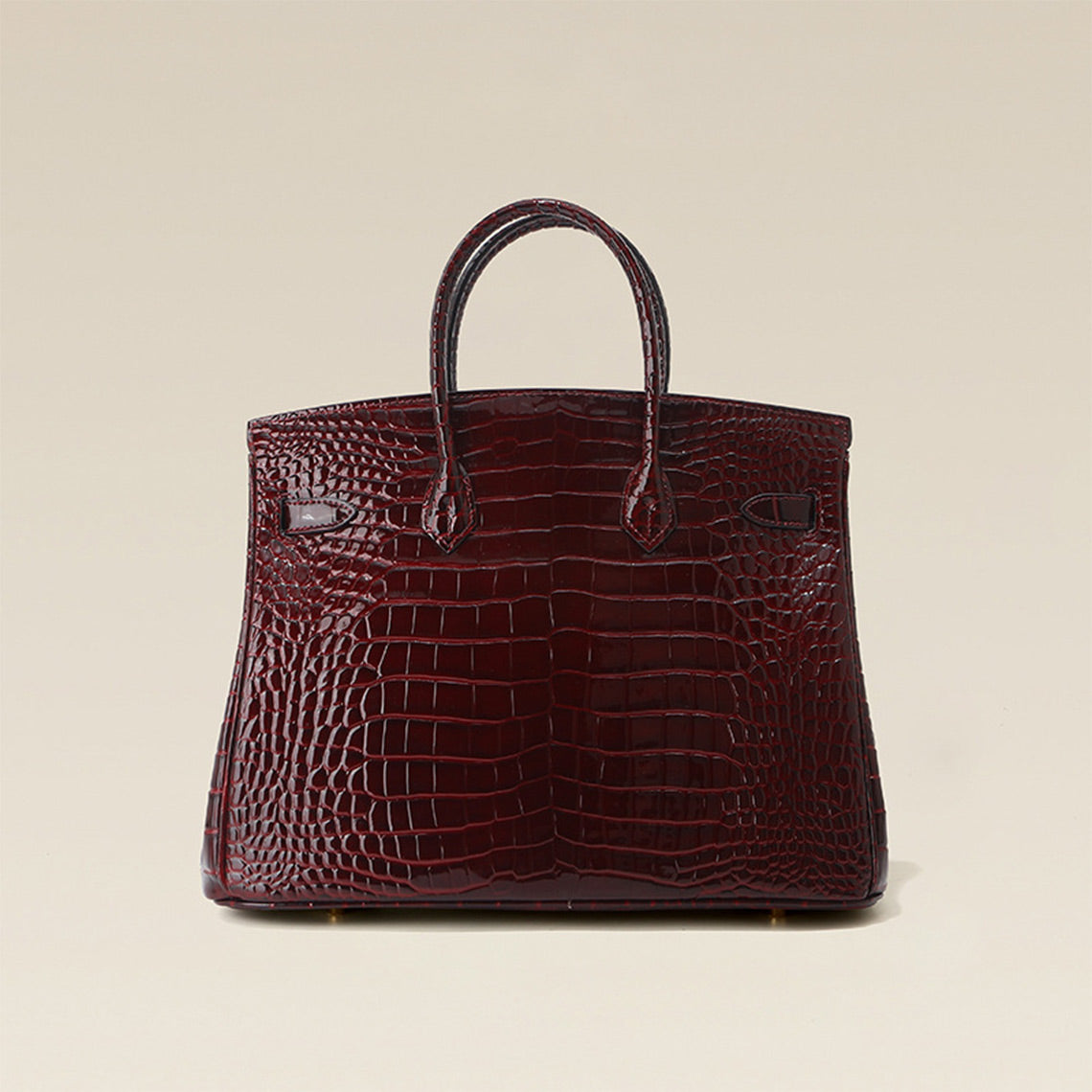 Crocodile Embossed Leather Handbag – Black and Rouge detail image 4