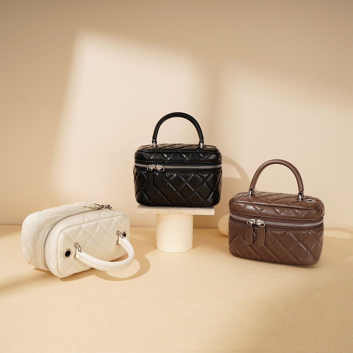 Quilted Leather Mini Box Bag with Chain Strap detail image 6