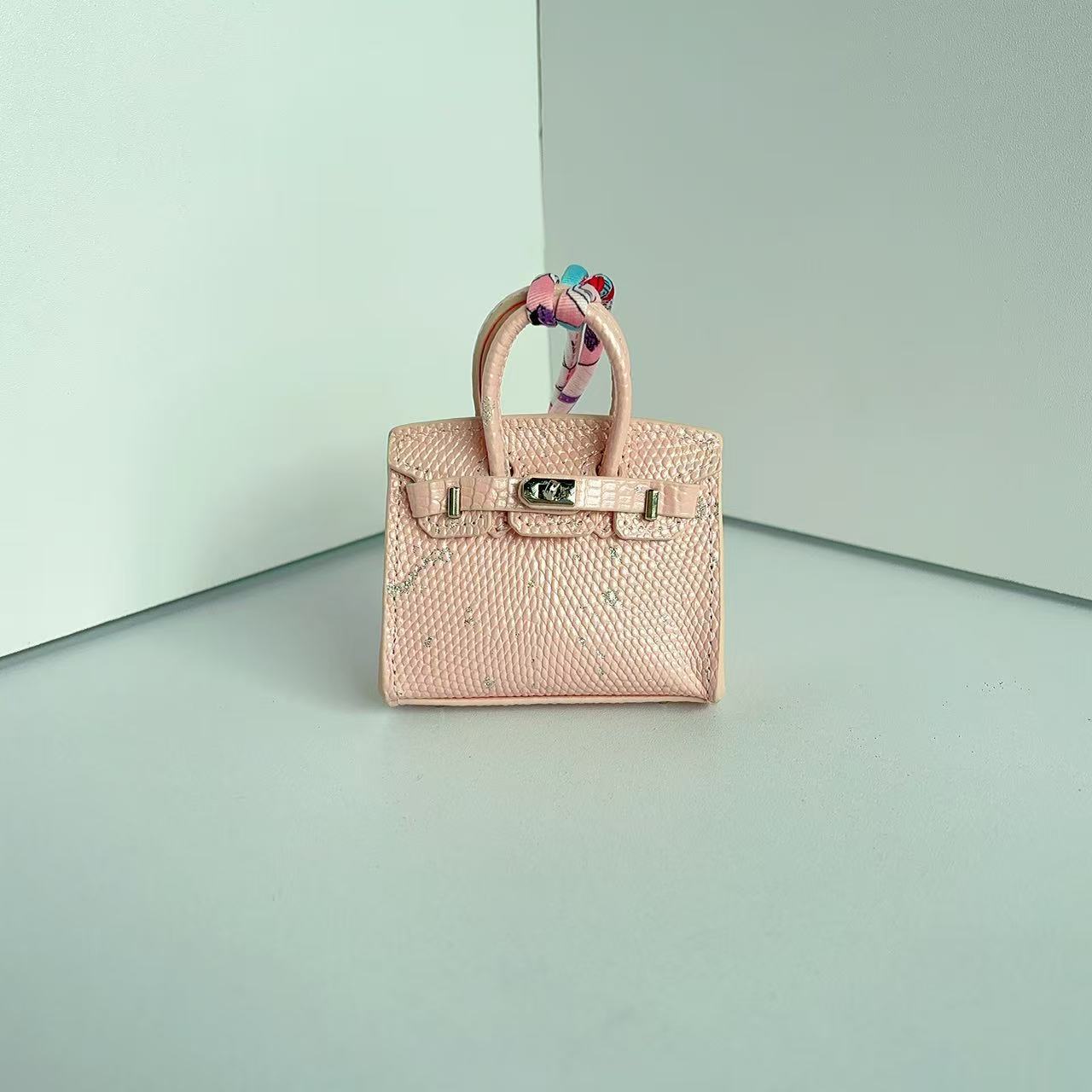 Mini Top Handle Bag Charm Keychain – Real Leather Earphone Case in Gradient & Speckle Colors detail image 10