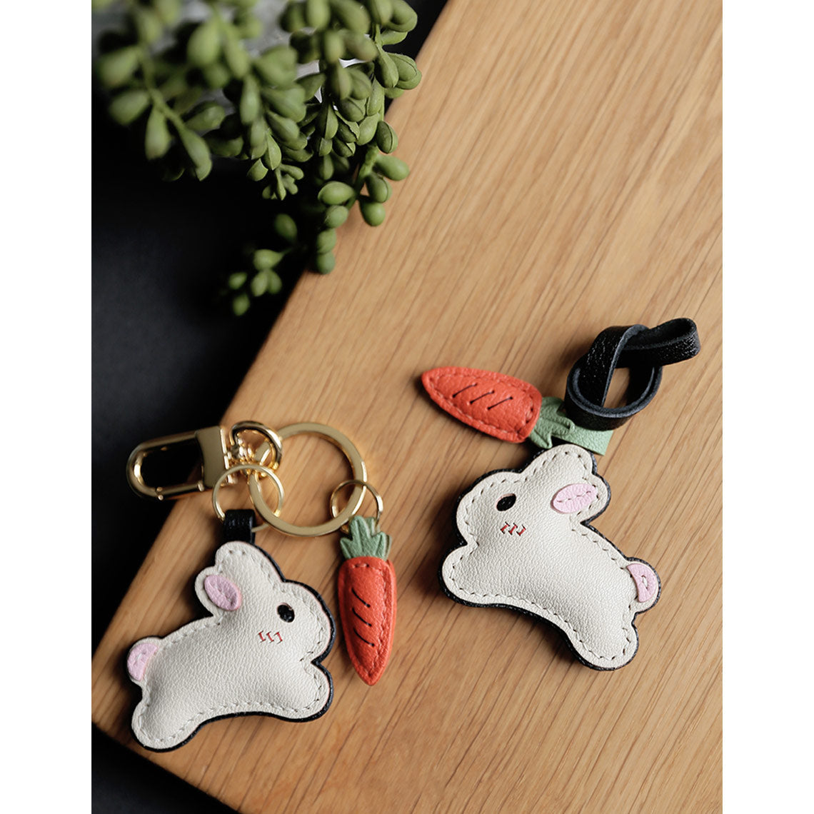 Bunny & Carrot Keychain DIY Kit – Goatskin Leather Hand Sewing Craft detail image 10