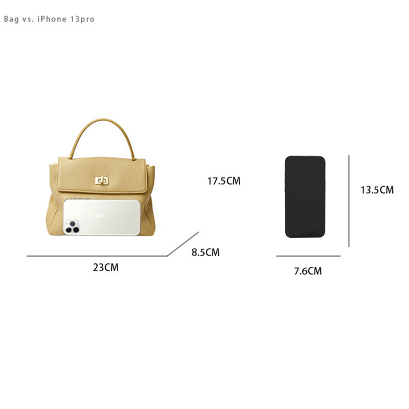 Soft Leather Square Bag for Women – Handbag, Shoulder Bag, Crossbody in Yellow, Black, Brown, Off-white detail image 1