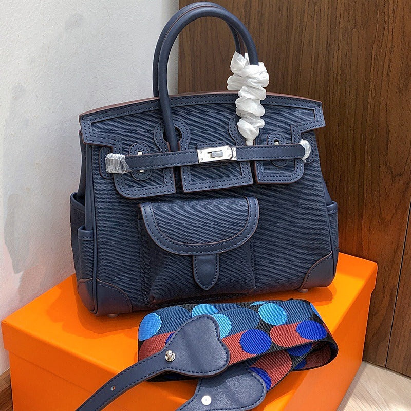 Cargo Top Handle Bag in Smooth Calfskin and Canvas - 25cm and 30cm detail image 3