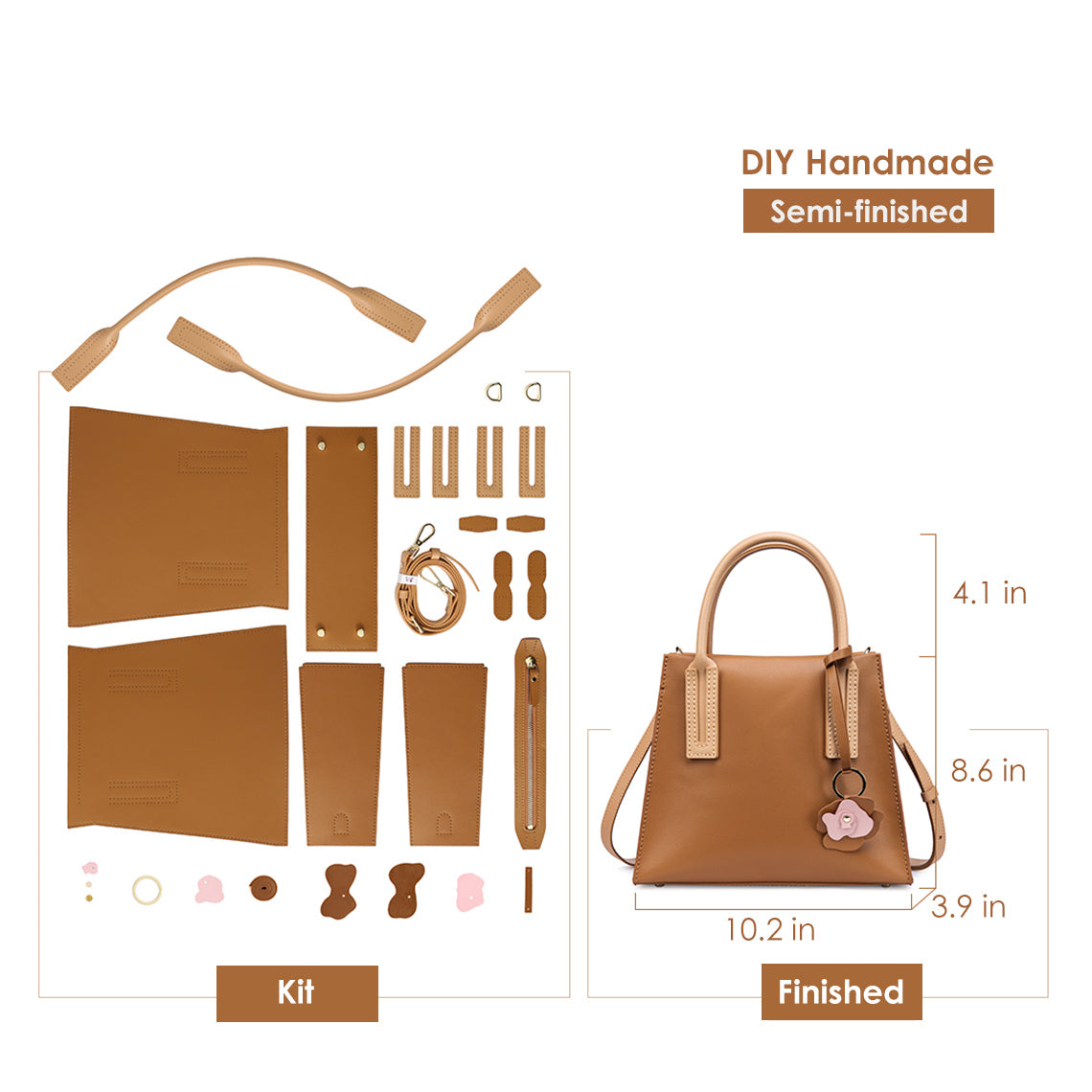 Hand-Sewn Leather Top Handle Bag DIY Kit – Brown, Black, Red, Blue product image 1