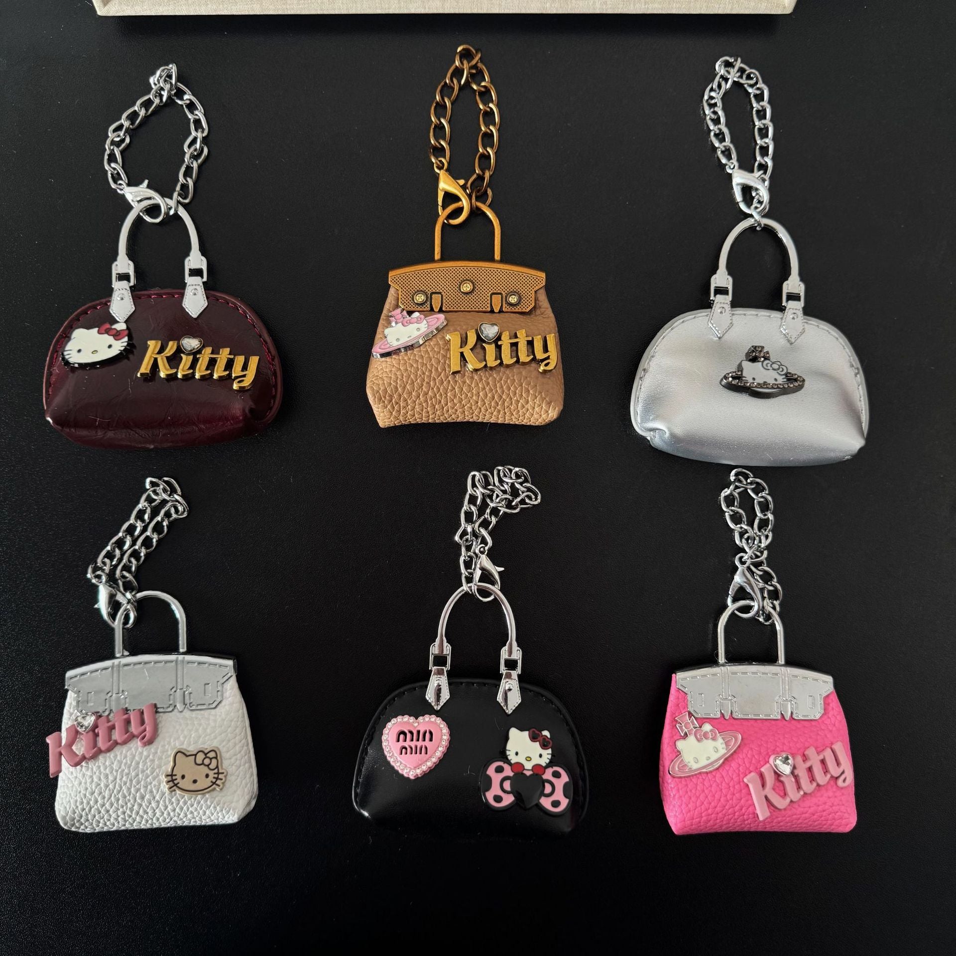 Mini Bag Charm Keychain with Cat Motif – PU Leather, 5.5 x 6.6 cm detail image 1