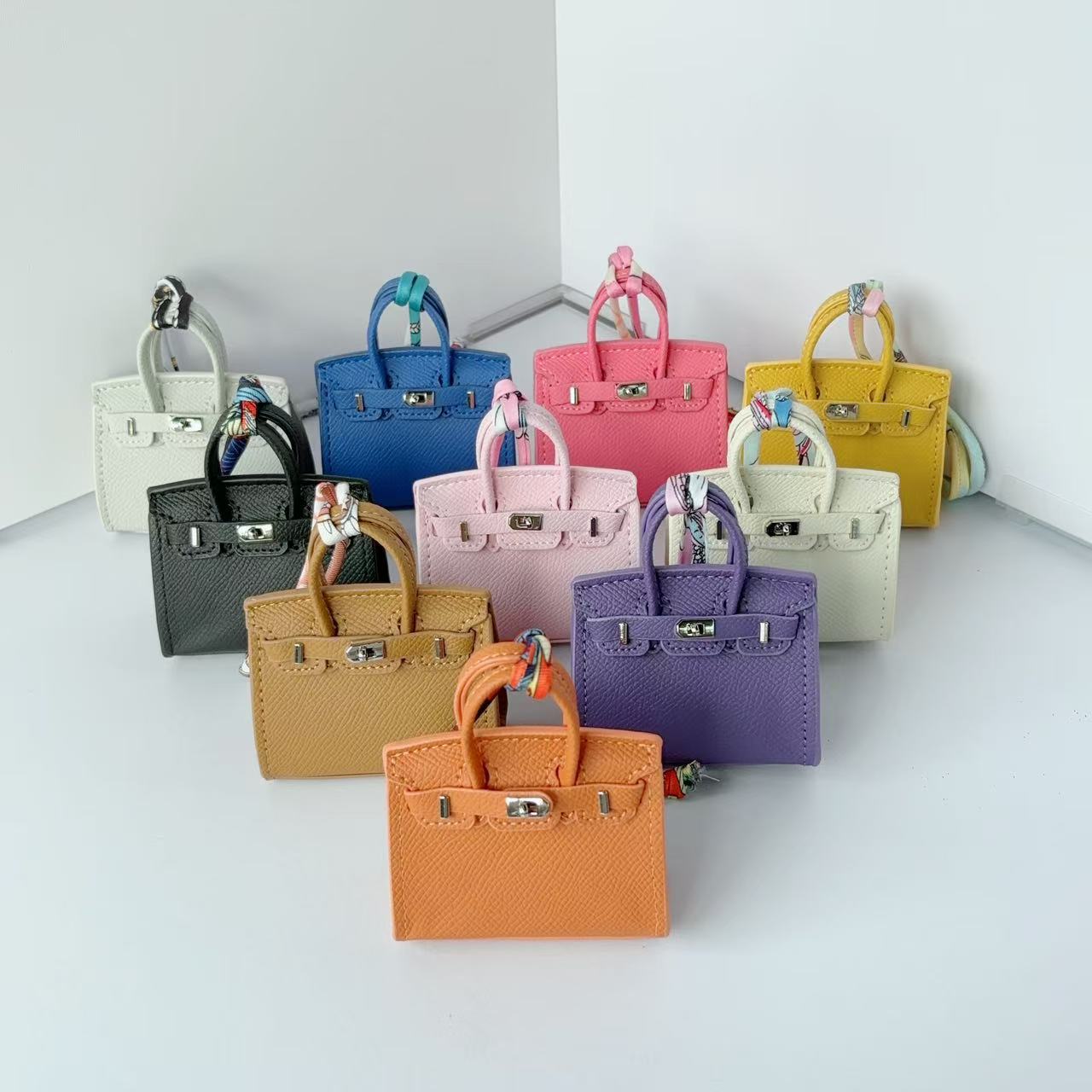 Mini Top Handle Bag Charm Keychain with Earphone Case in PU Leather detail image 3