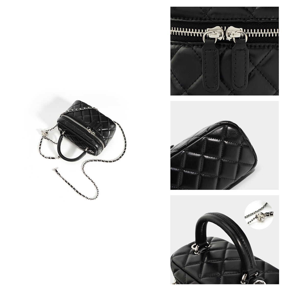 Quilted Leather Mini Box Bag with Chain Strap detail image 5