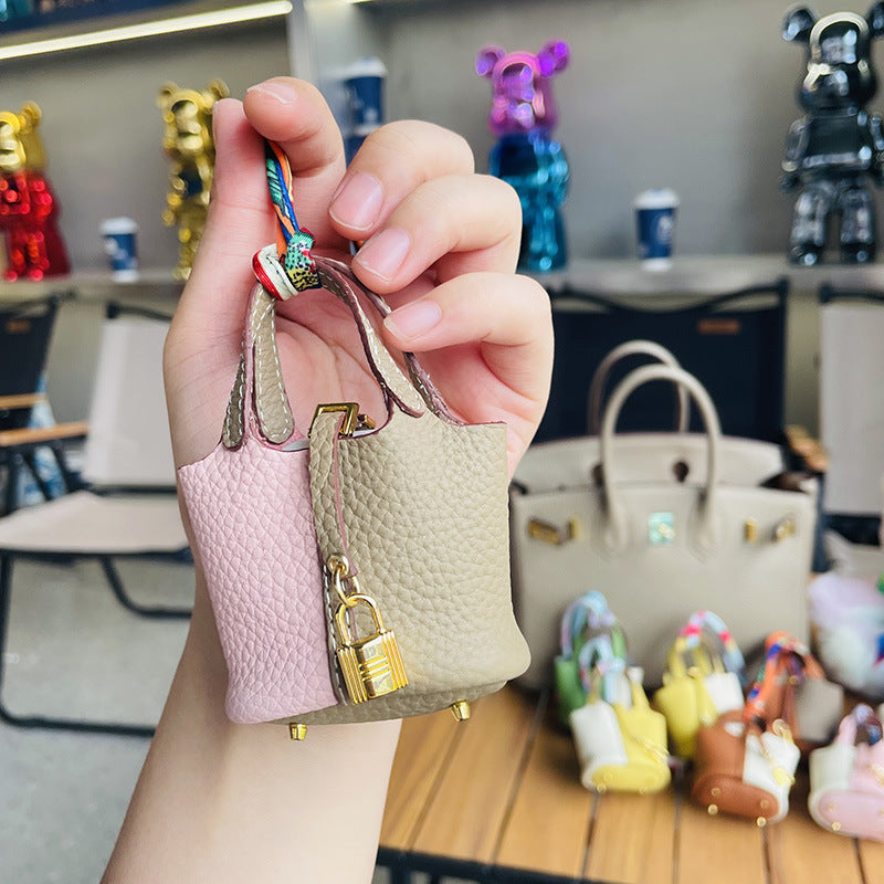 Top Grain Leather Mini Bag Charm Keychain for AirPods, 17 Color Options detail image 17