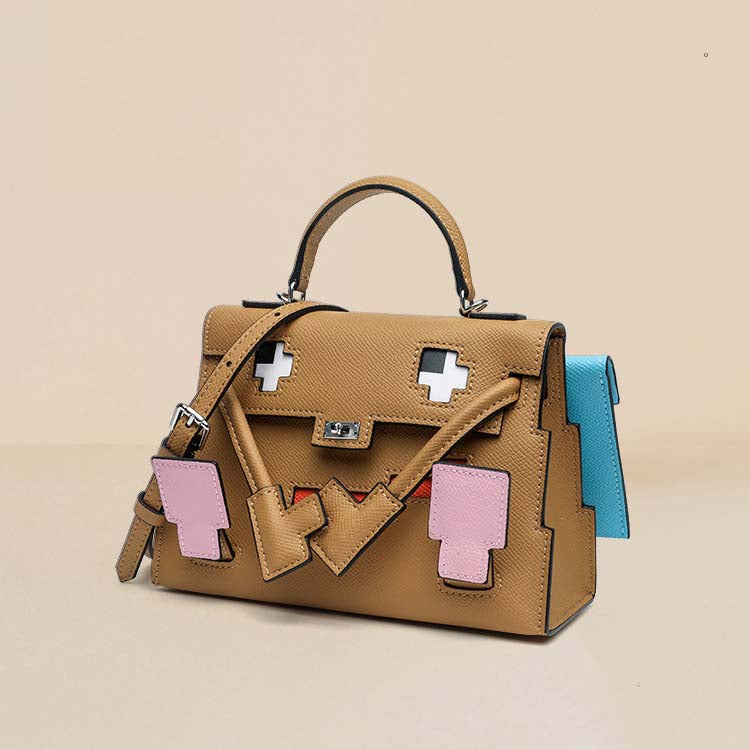 Picto Doll Bag Charm in Fine Embossed Grain Leather detail image 6
