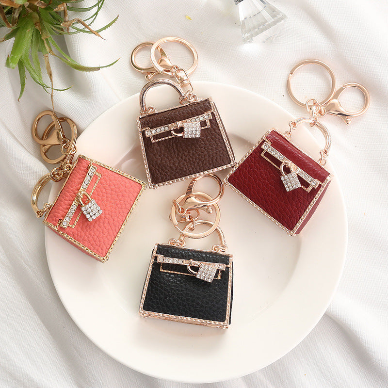 Mini Bag Charm Keychain with Rhinestones (PU Leather, 4 Colors) product image 1