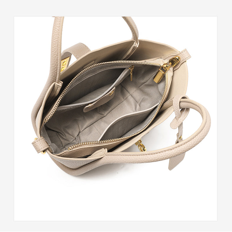 Compact Cowhide Leather Handbag with Detachable, Adjustable Strap detail image 2