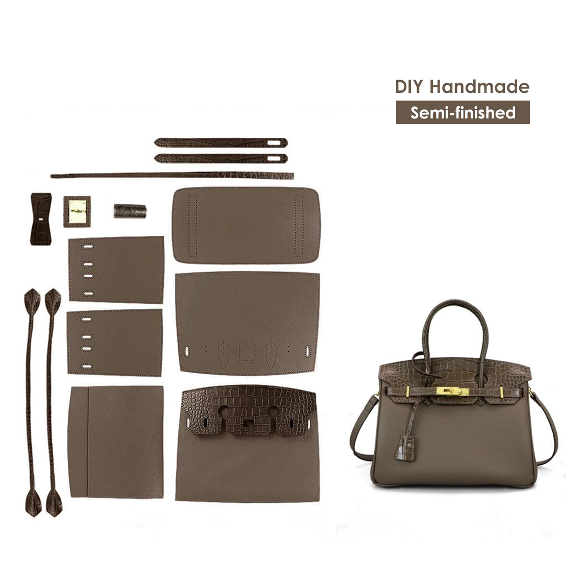 Top Grain Leather Bi-Color Bag DIY Kit with Pre-Punched Panels detail image 10