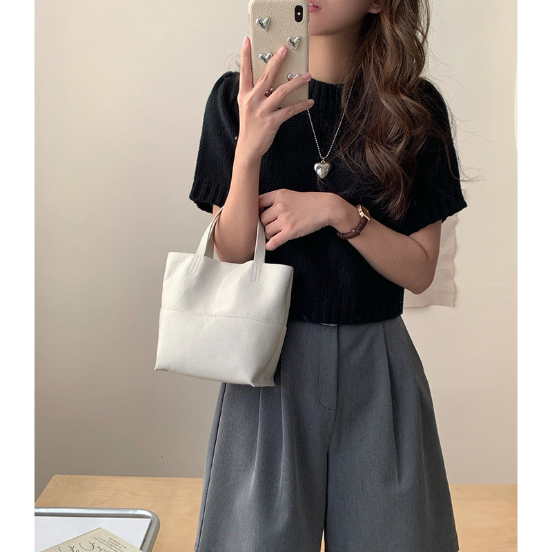 Essential Leather Mini Tote - Top-Grain Cowhide Handbag with Crossbody Strap detail image 6