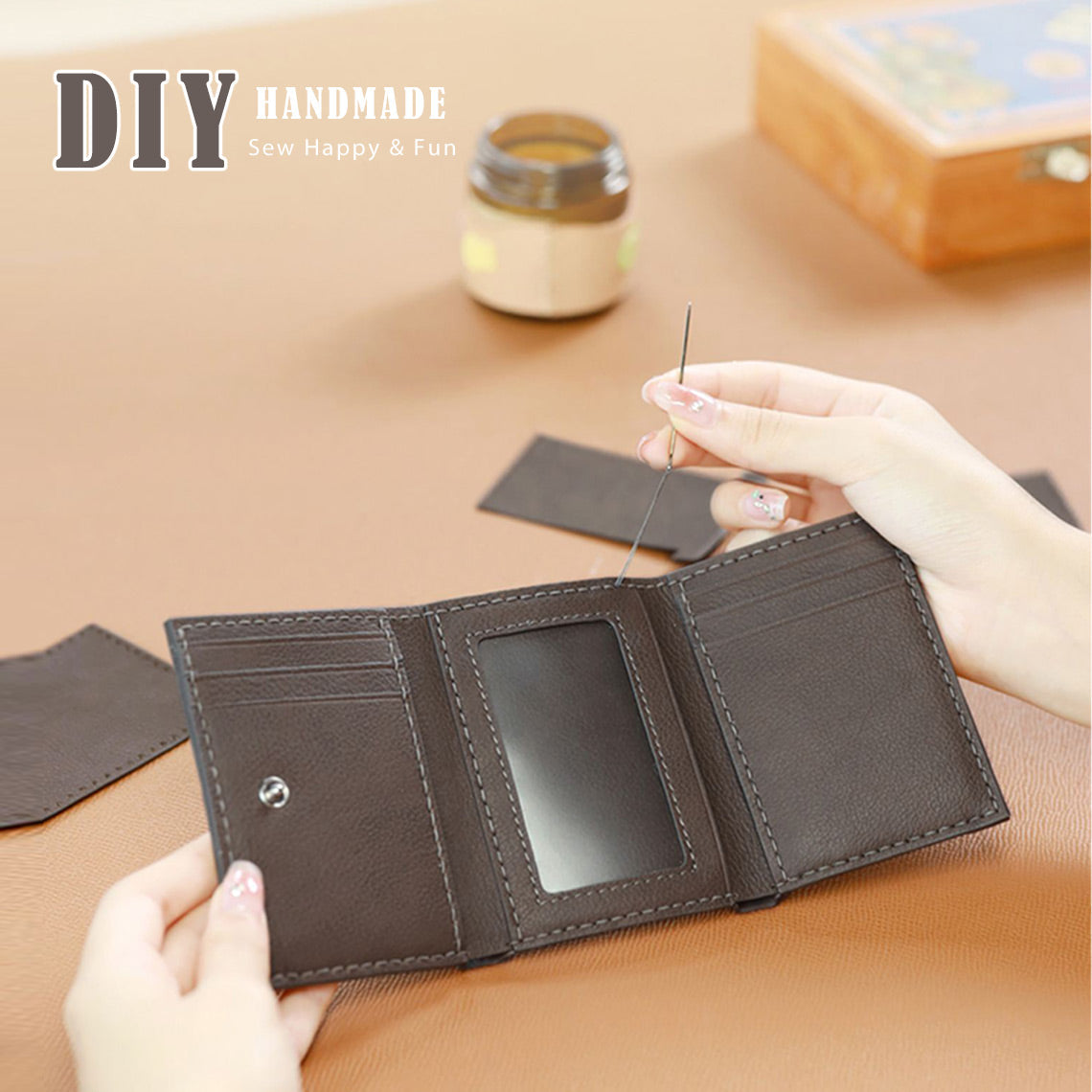 Top Grain Leather Trifold Wallet DIY Kit with Buckle - Hand Sewing Project detail image 2