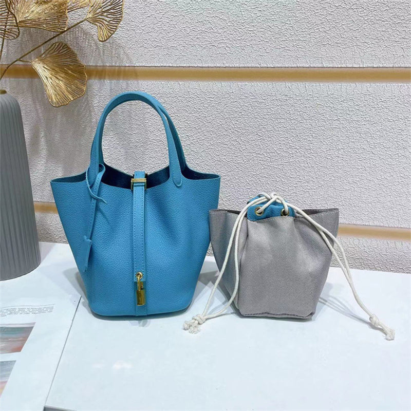 Top Grain Leather Mini Tote Bag with Lock – Small Size, Multiple Colors detail image 4