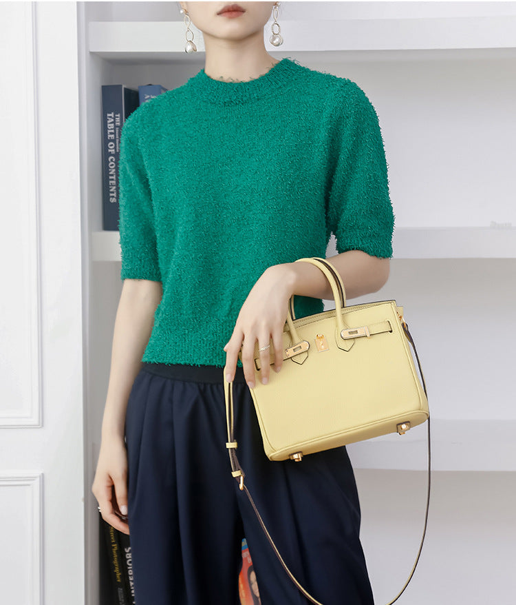 Mini Top Handle Bag 20 in Pebbled Grain Leather with Adjustable Strap detail image 7